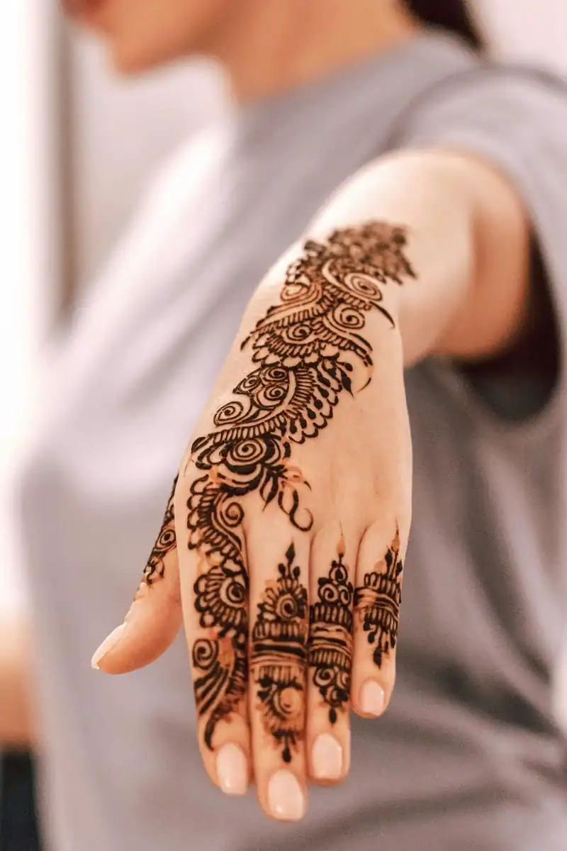 Indian Bridal Back Hand Design with Paisley Vine and Ornate Fingers